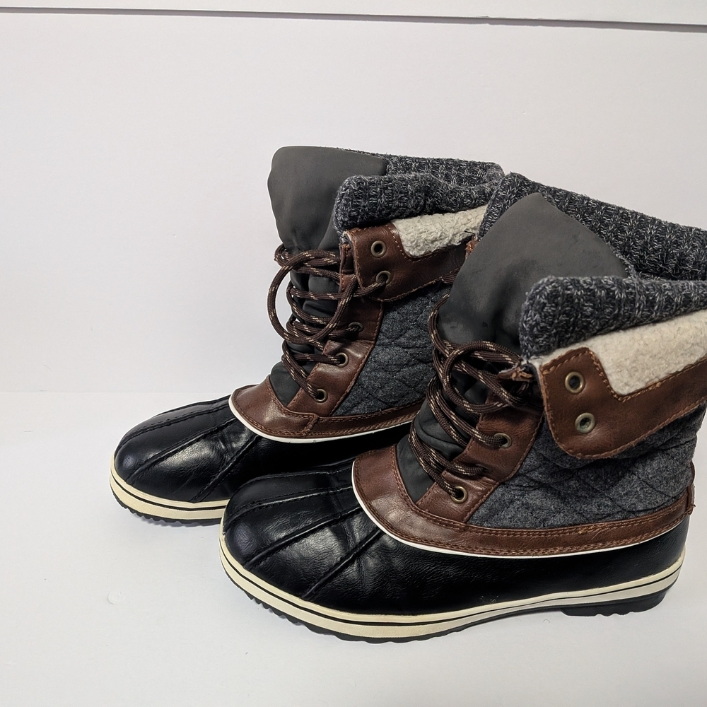 Women's Black and Brown Winter Duck Boots - Picture 3 of 5